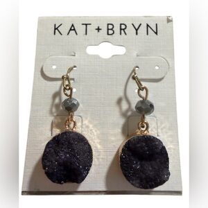 #695 Kat + Bryn Black Druzy Drop Earrings‎ NEW